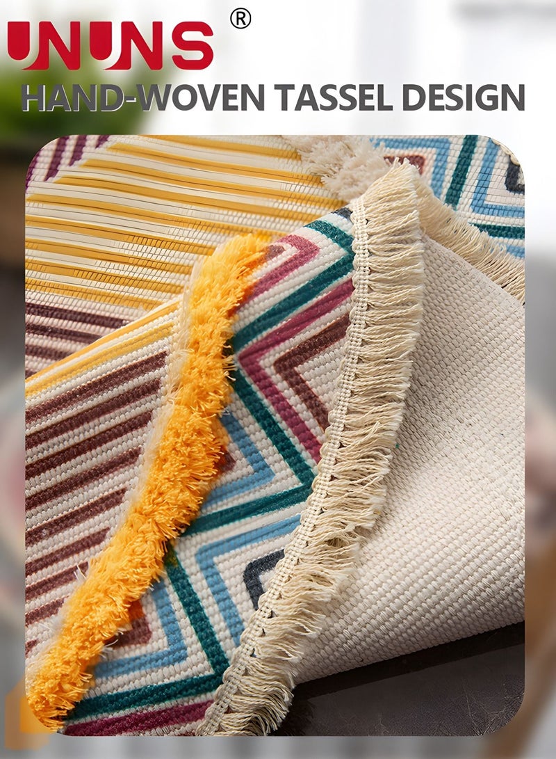 UNUNS سجاد شرابة، سجادة مستديرة منسوجة هندسية بوهو، سجادة شرابة مصنوعة يدويًا على الطراز العرقي 90 سم - Image 4