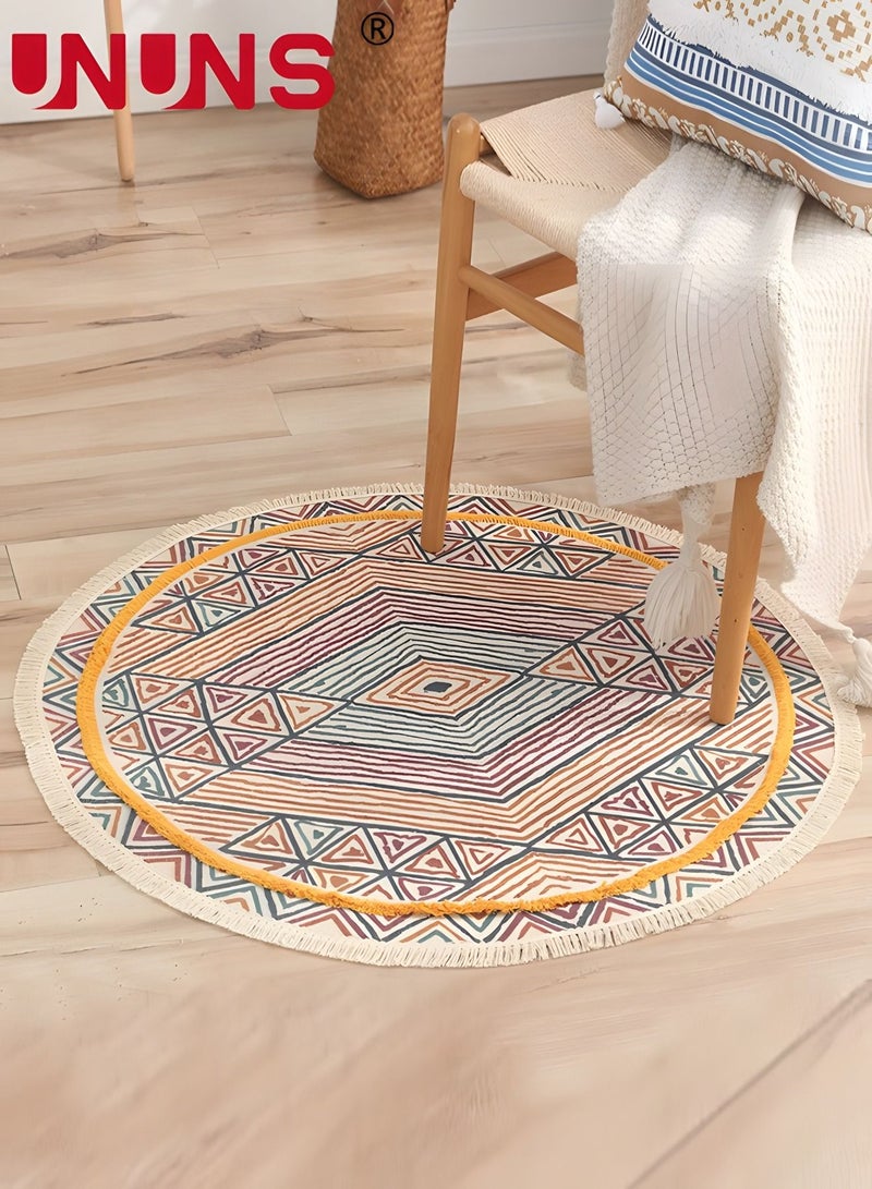UNUNS سجاد شرابة، سجادة مستديرة منسوجة هندسية بوهو، سجادة شرابة مصنوعة يدويًا على الطراز العرقي 90 سم - Image 2