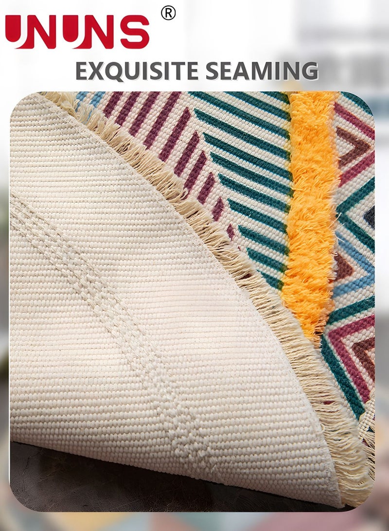 UNUNS سجاد شرابة، سجادة مستديرة منسوجة هندسية بوهو، سجادة شرابة مصنوعة يدويًا على الطراز العرقي 90 سم - Image 3