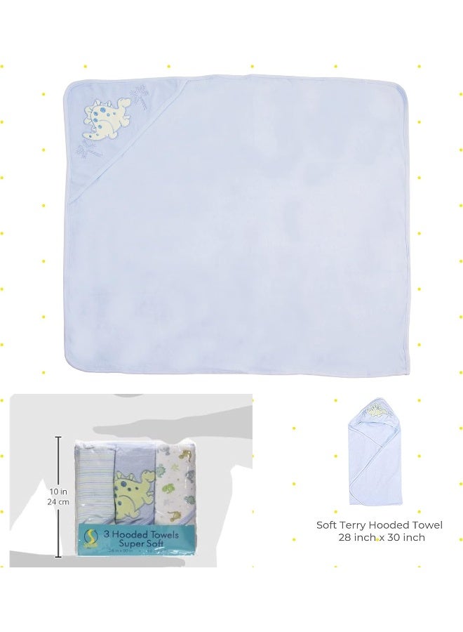 Spasilk Baby 3 Pack Soft Terry Hooded Towel Set for Newborn Boys and Girls Blue Dino, 26x30 Inch - Image 2