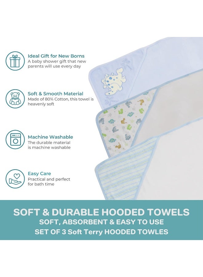Spasilk Baby 3 Pack Soft Terry Hooded Towel Set for Newborn Boys and Girls Blue Dino, 26x30 Inch - Image 4