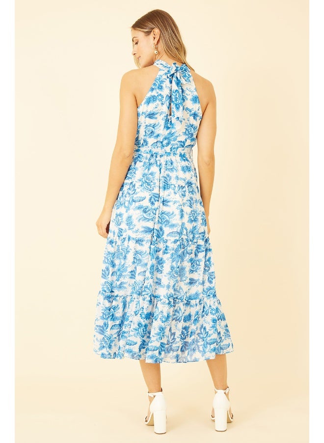 يامي فستان ميدي بياقة هالتر وطبعات زهور - Image 4