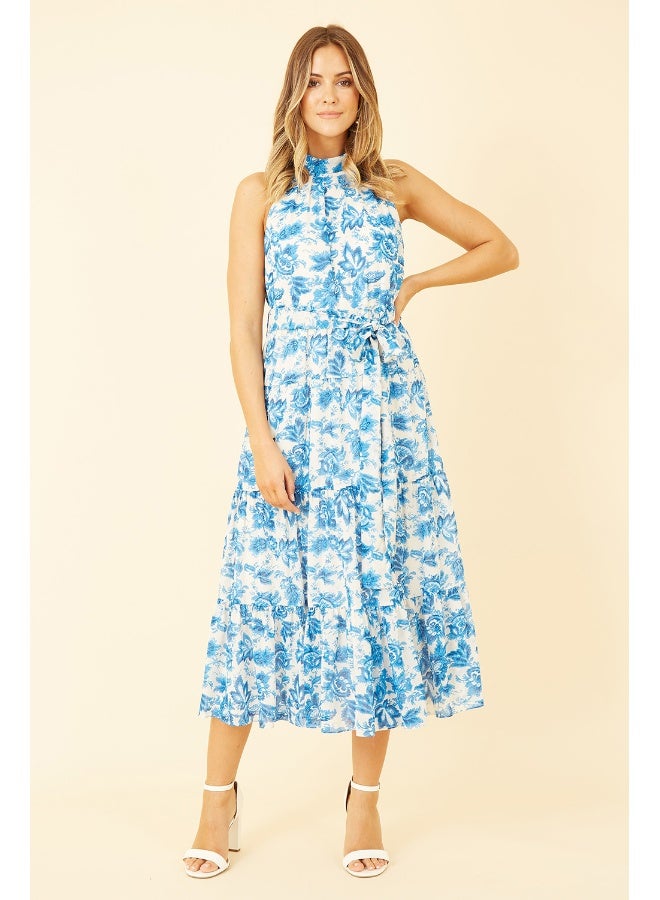 يامي فستان ميدي بياقة هالتر وطبعات زهور - Image 3