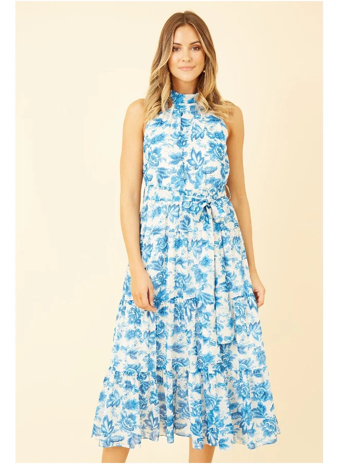 يامي Leaf Print Halter Neck Midi Dress