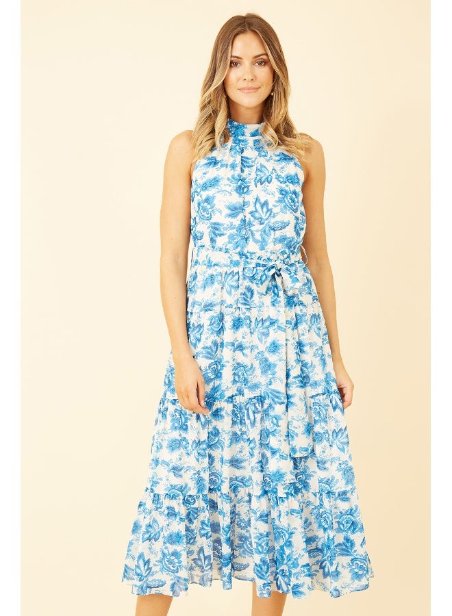 يامي فستان ميدي بياقة هالتر وطبعات زهور - Image 2