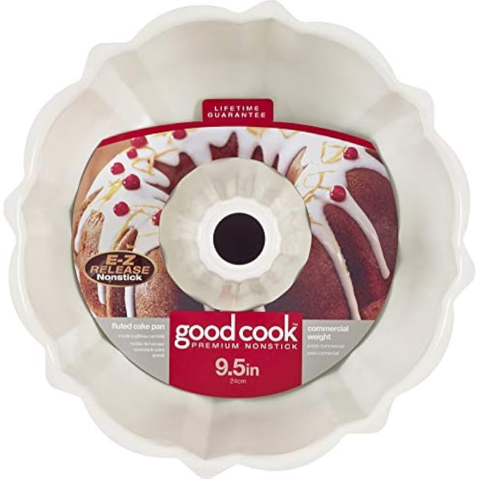 Good Cook Nonstick Carbon Steel Round Fluted Tube Cake Pan 95 Inch RedWhite Silver - Image 1