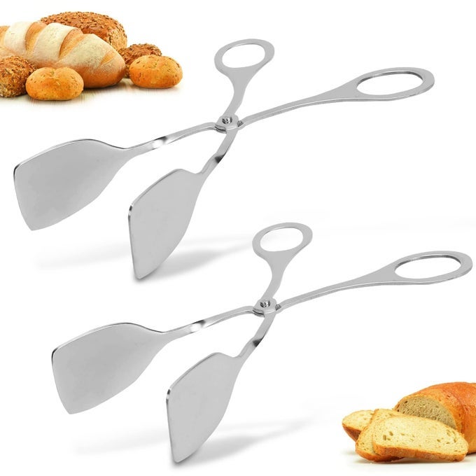 2 PCS TONGS FOR SERVING FOOD SERVING TONGS STAINLESS STEEL BUFFET TONGS MINI TONGS BREAD CLIP FOOD TONGS SCISSORS SHAPE SALAD STEAK CLIP FOR BAKING BARBECUE FRIED