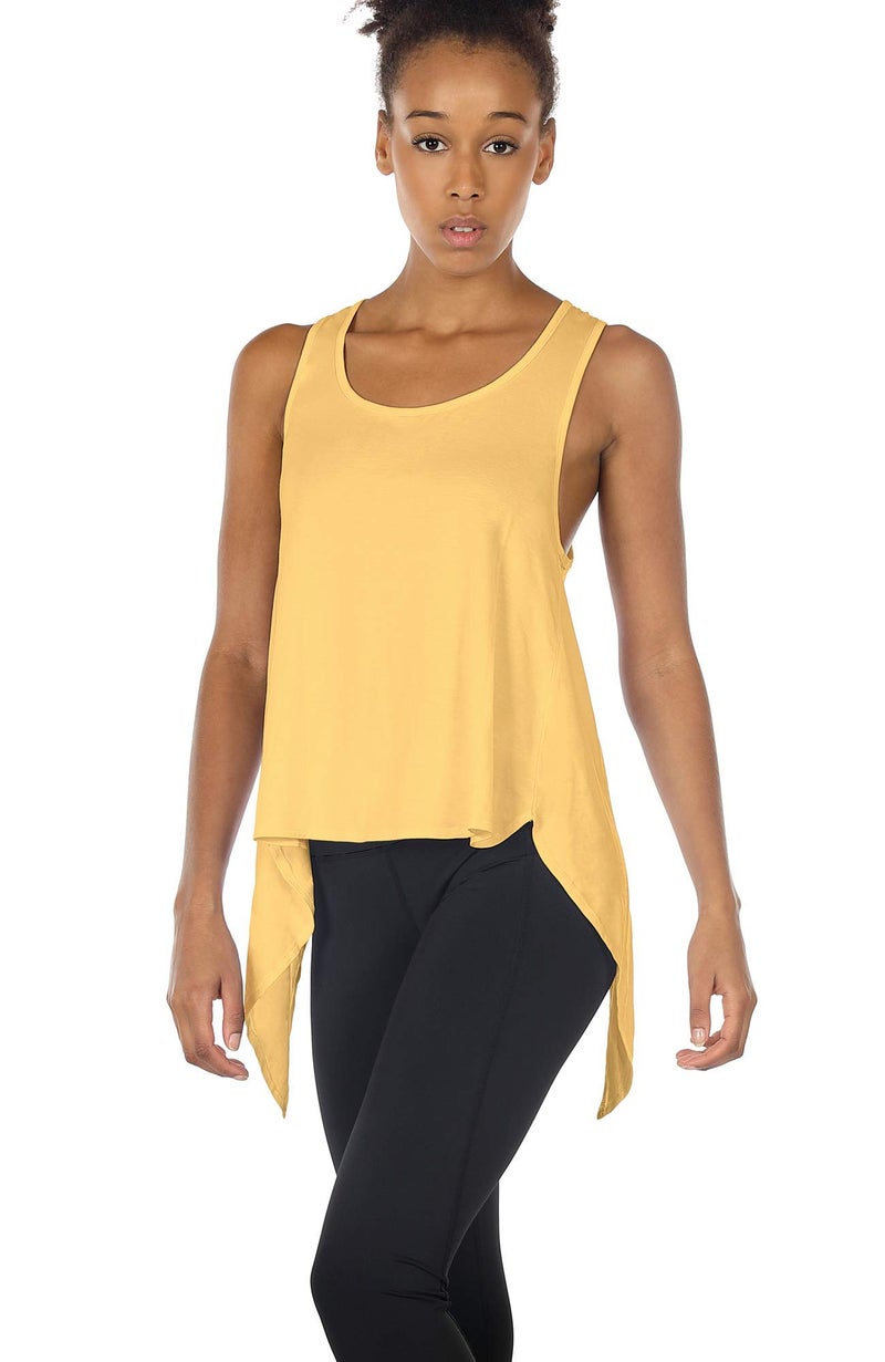 icyzone Tie Back Yoga Tops for Women, Lightweight Workout Athletic Tanks, Breathable Gym Shirts (Pack of 2)(Black/Dandelion, S) - Image 4
