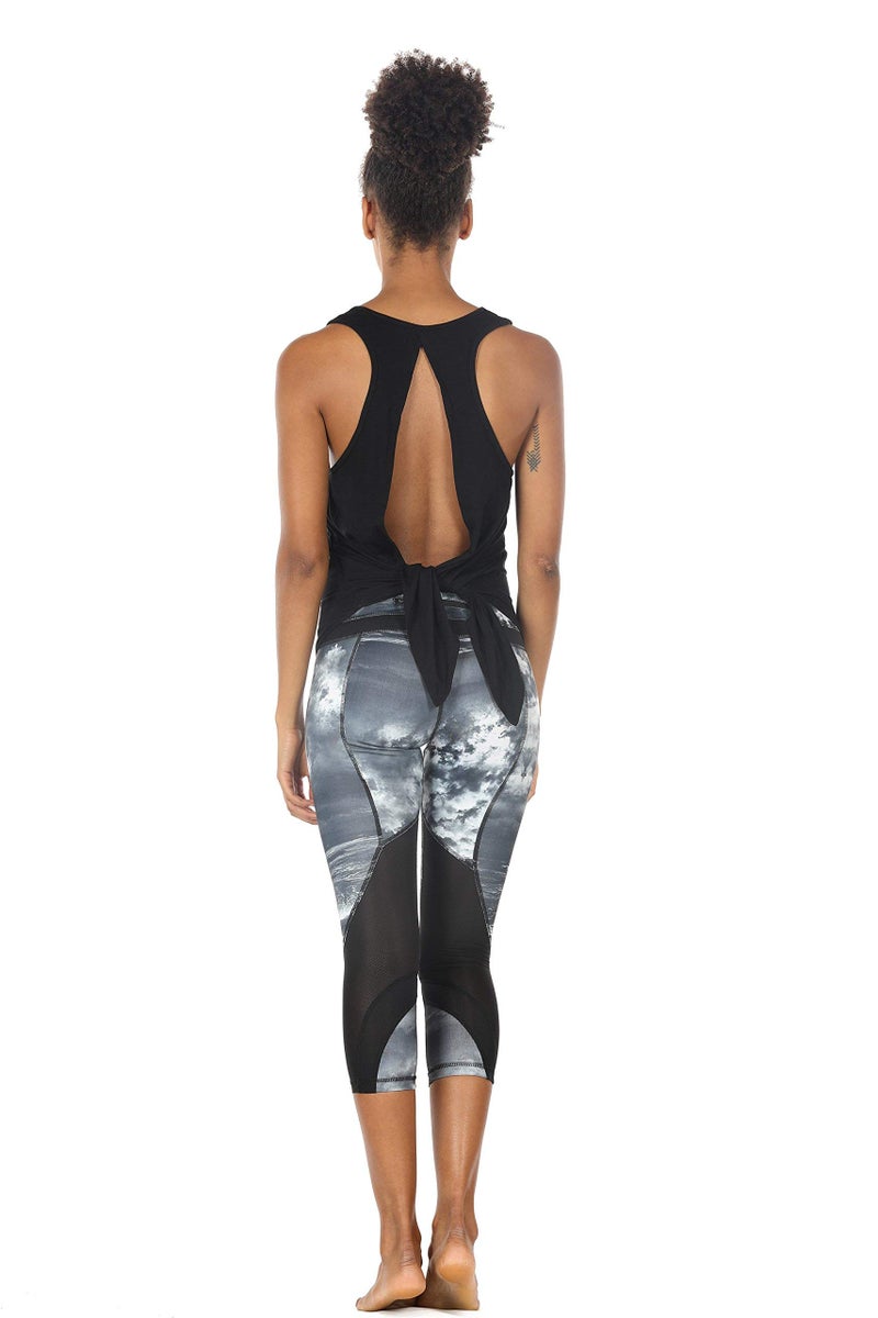 icyzone Tie Back Yoga Tops for Women, Lightweight Workout Athletic Tanks, Breathable Gym Shirts (Pack of 2)(Black/Dandelion, S) - Image 3