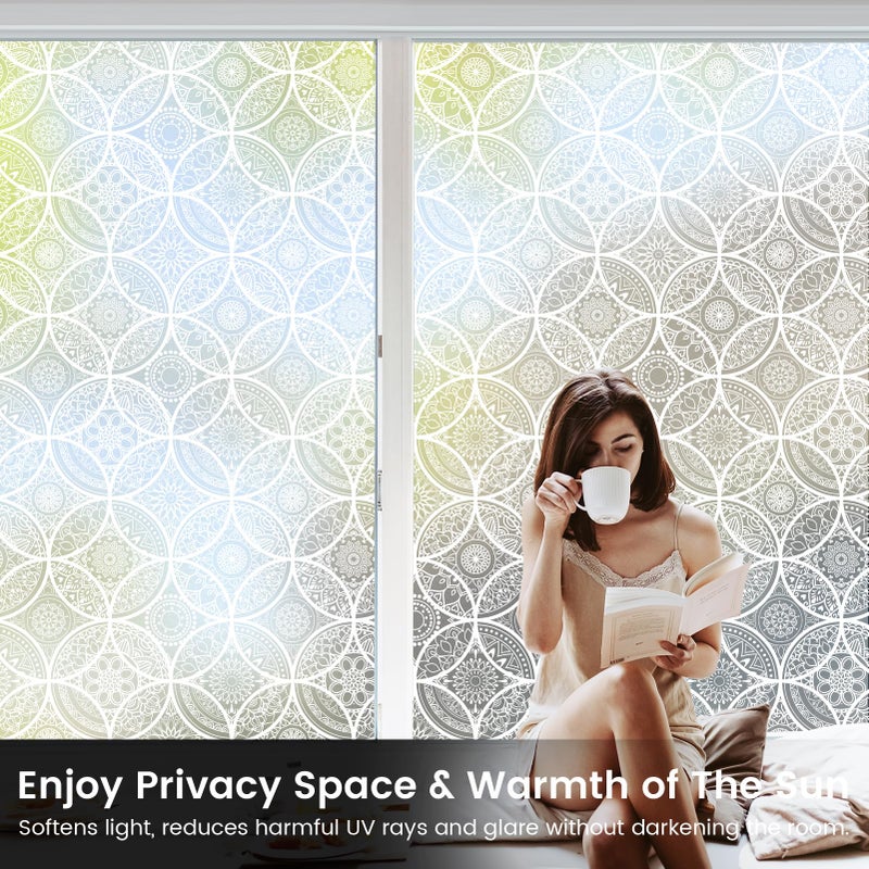 DKTIE Bohemian Decor Stained Glass Window Film with Installation Tools, Two-Way Window Privacy Film, Reduce Glare, Pure White, 17.7 x 78.7 Inch - Image 4