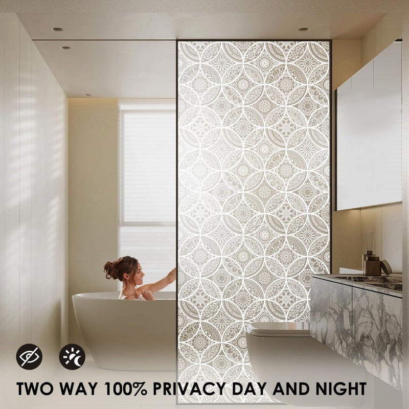 DKTIE Bohemian Decor Stained Glass Window Film with Installation Tools, Two-Way Window Privacy Film, Reduce Glare, Pure White, 17.7 x 78.7 Inch - Image 2