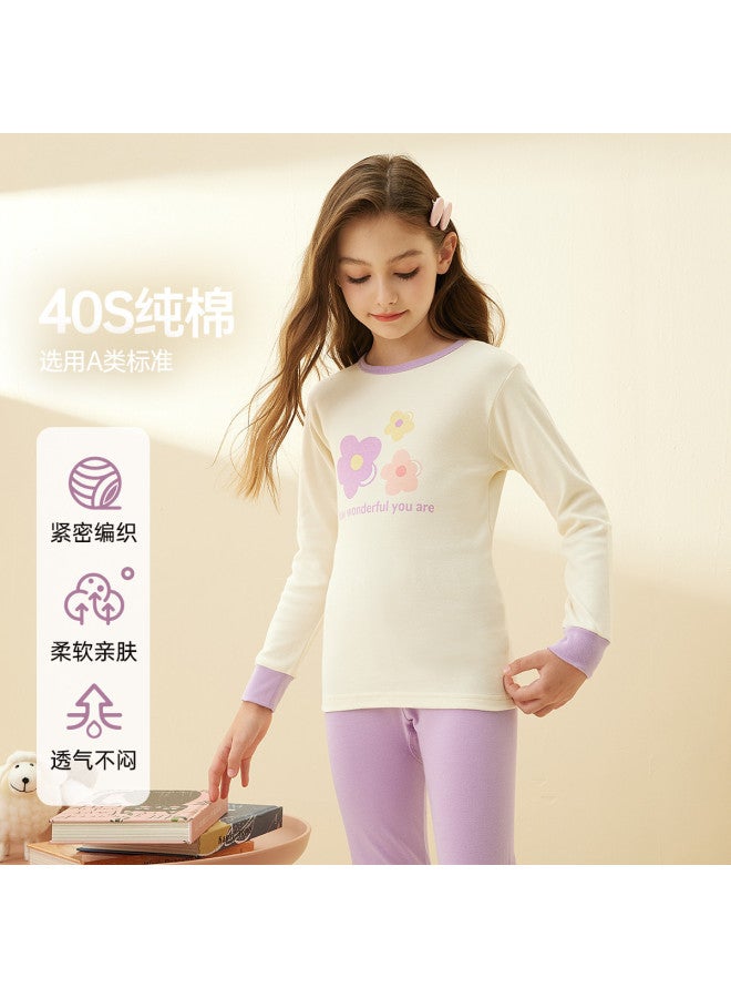 ASK JUNIOR A Antibacterial Children's Thermal Underwear Set Girls' Base Layer Underwear Set Two-piece Set - Image 2