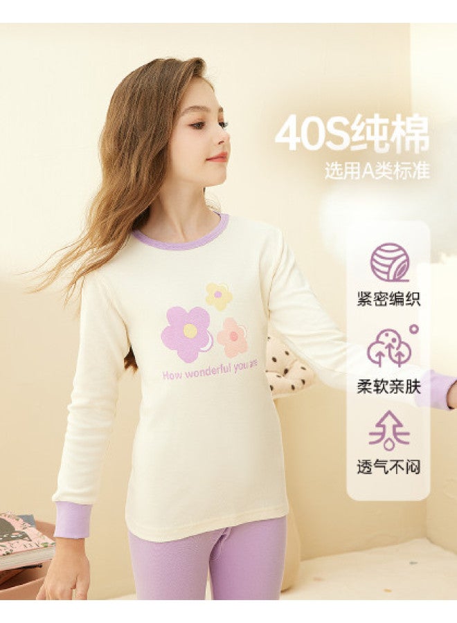 ASK JUNIOR A Antibacterial Children's Thermal Underwear Set Girls' Base Layer Underwear Set Two-piece Set - Image 1