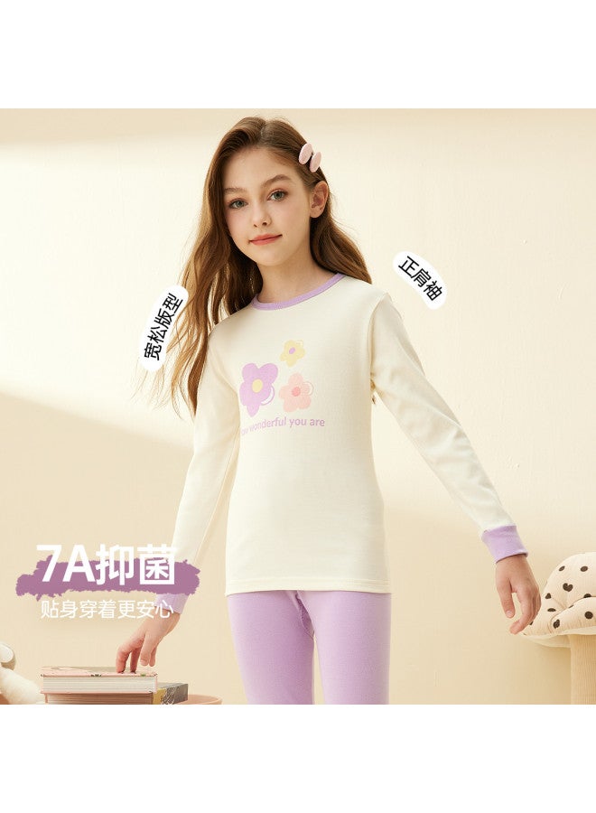 ASK JUNIOR A Antibacterial Children's Thermal Underwear Set Girls' Base Layer Underwear Set Two-piece Set - Image 3