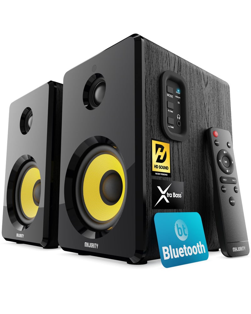 Majority Powered Bluetooth Bookshelf Speakers Studio Monitors Speaker Set 20 Home Studio Lecturers for PC Turntables Bluetooth Powered with RCA Optical USB AUX Playback D40X