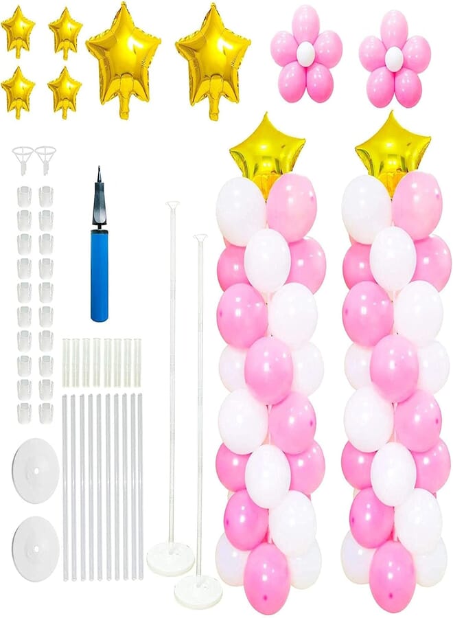 Secret 2 Sets 65 Inches High Balloon Column Stand Kit with Accessories for Birthday, Wedding, Graduation, Baby Shower Party Decorations, 21 Pack , 2725611129473