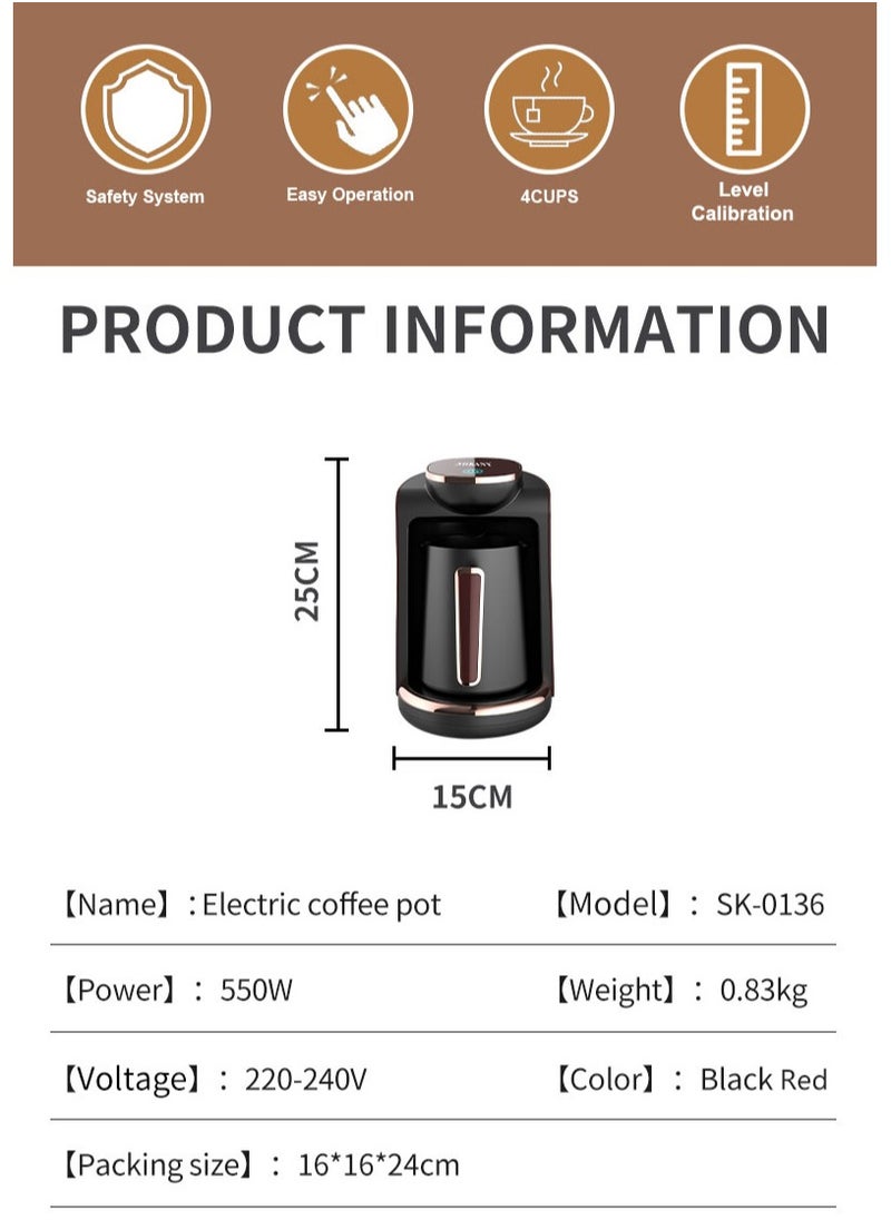 sokany Turkish Coffee Maker Electric Coffee Pot 4 Cups 250ml 550W SK-0136 Black Red  - Image 3