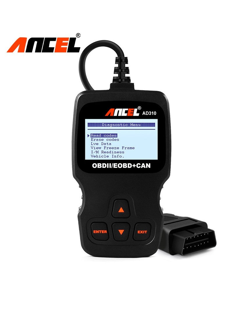 Ancel - أداة فحص تشخيصية AD310 Classic Enhanced Universal OBD II لقراءة رموز أعطال محرك السيارة - لون أسود - Image 1