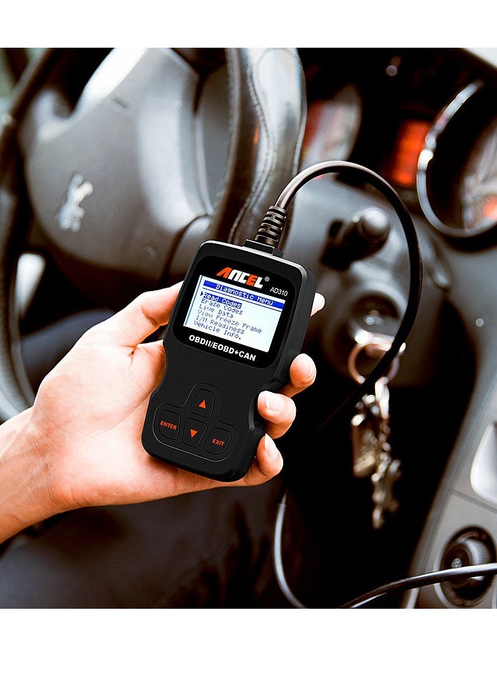 Ancel - أداة فحص تشخيصية AD310 Classic Enhanced Universal OBD II لقراءة رموز أعطال محرك السيارة - لون أسود - Image 1