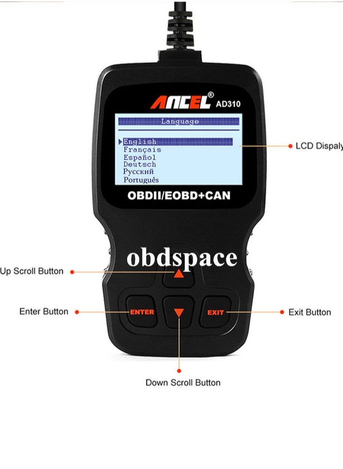 Ancel - أداة فحص تشخيصية AD310 Classic Enhanced Universal OBD II لقراءة رموز أعطال محرك السيارة - لون أسود - Image 1