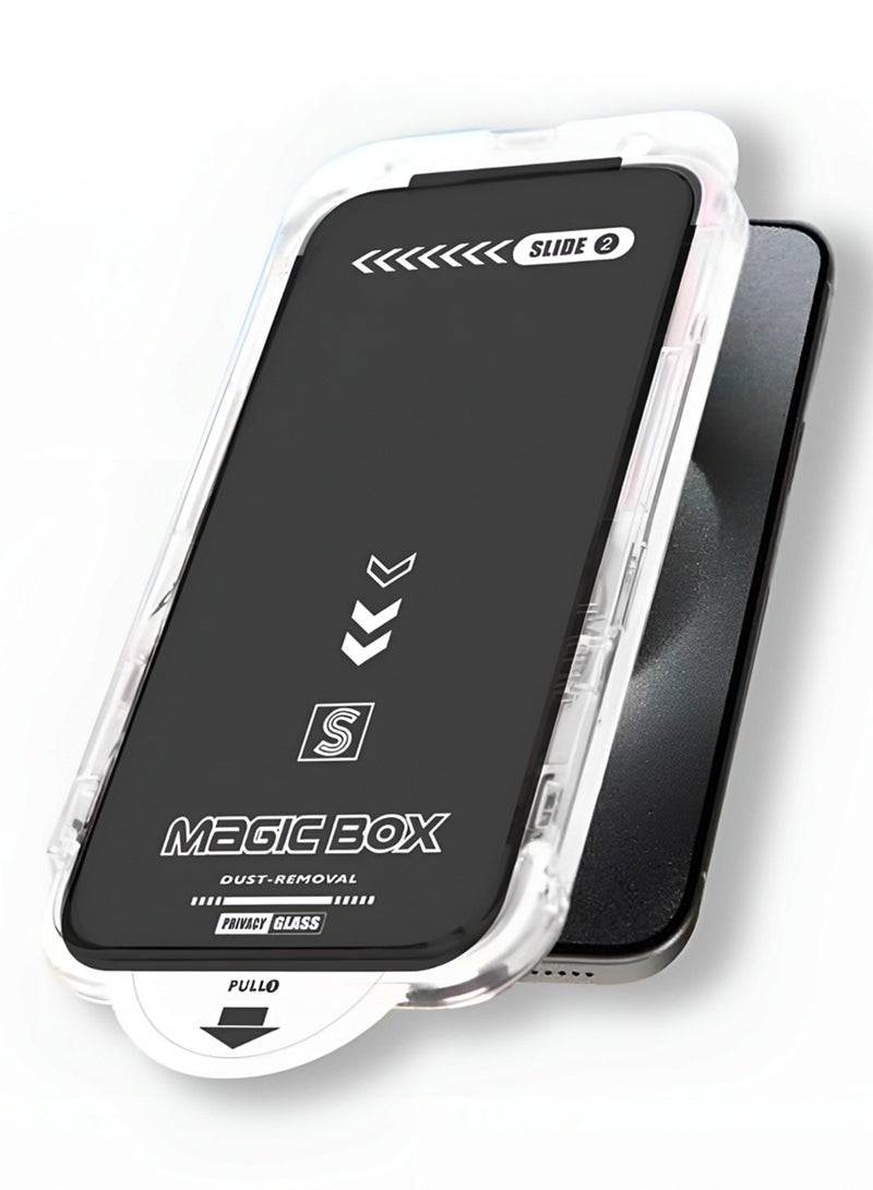Umsuka Privacy Screen Protector for iPhone 15 Pro Max – Magic Box Auto-Align, Full Glass, Anti-Spy, Case-Friendly - Image 1