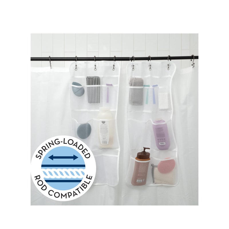 Zikra Shower Organizer, Shower Caddy or Bathroom Organizer with Quick Drying Mesh, 7 Pockets to Hold Shampoo, Soap, Loofah, and Cruise Ship Essentials, 14 Inch by 30 Inch, White, 2 Pack - Image 3