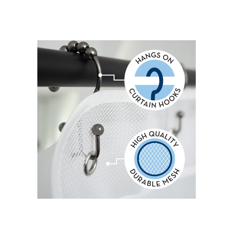 Zikra Shower Organizer, Shower Caddy or Bathroom Organizer with Quick Drying Mesh, 7 Pockets to Hold Shampoo, Soap, Loofah, and Cruise Ship Essentials, 14 Inch by 30 Inch, White, 2 Pack - Image 5