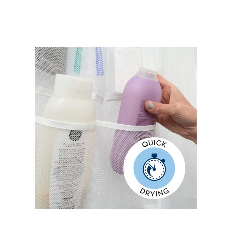 Zikra Shower Organizer, Shower Caddy or Bathroom Organizer with Quick Drying Mesh, 7 Pockets to Hold Shampoo, Soap, Loofah, and Cruise Ship Essentials, 14 Inch by 30 Inch, White, 2 Pack - Image 4