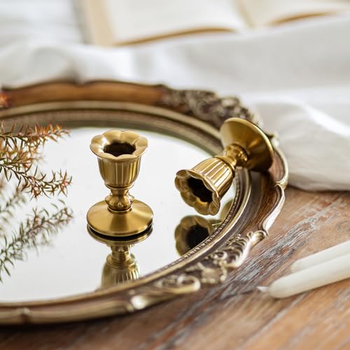 Romadedi Vintage Candlestick Candle Holders Brass Romadedi Taper Gold Candle Stick Victorian Style for Table Centerpiece Wedding Reception Festive Christmas Mantel Decoration or Home Decor Set of 6 - Image 3