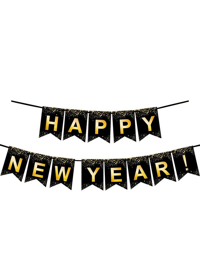 FECEDY Black Gold Happy New Year Banner For New Year Party Decorations - Image 1