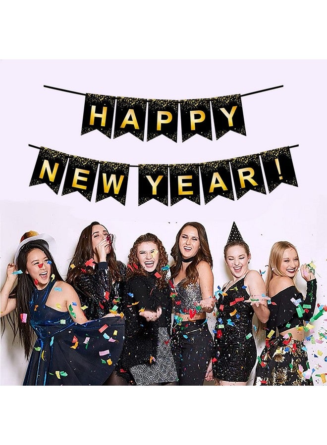 FECEDY Black Gold Happy New Year Banner For New Year Party Decorations - Image 2