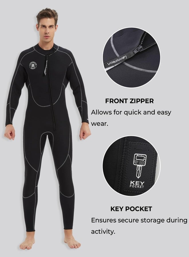 Lemorecn Wetsuits Mens Front Zip Neoprene 3mm Full Suit(3040black-2XL) - Image 3