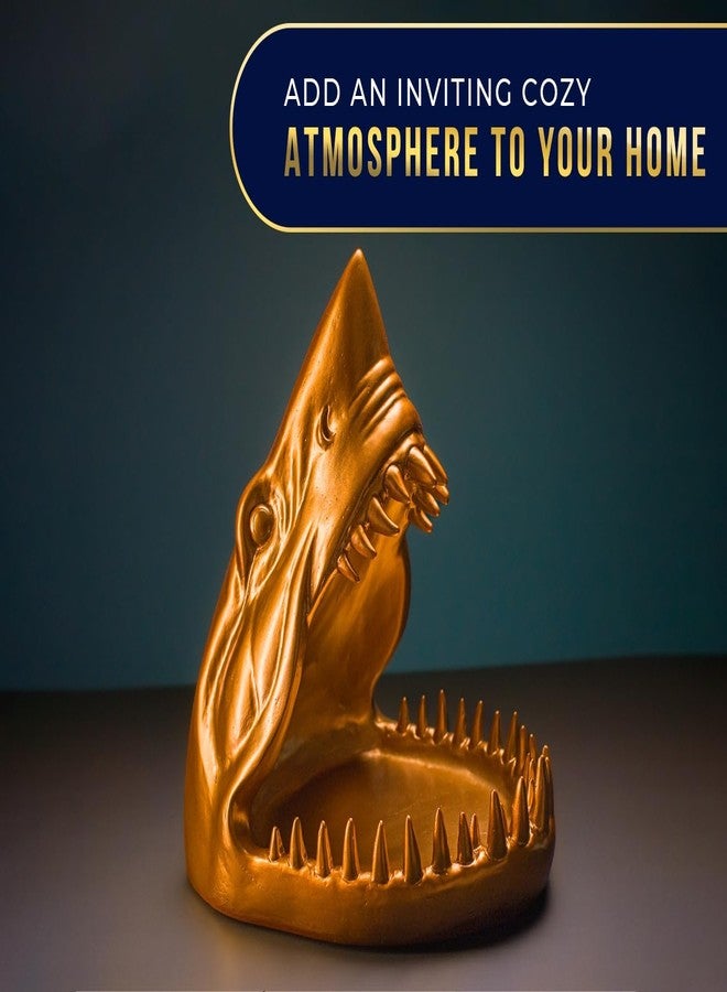 كومفيفي تمثال سمكة قرش من الراتنج من كومفيفي - منحوتة سمكة قرش أنيقة بتصميم وعاء مفتوح للوجبات الخفيفة أو المفاتيح أو الحلي - حامل فني بلمسة نهائية ذهبية أنيقة - إضافة مرحة للديكور العصري - Image 4