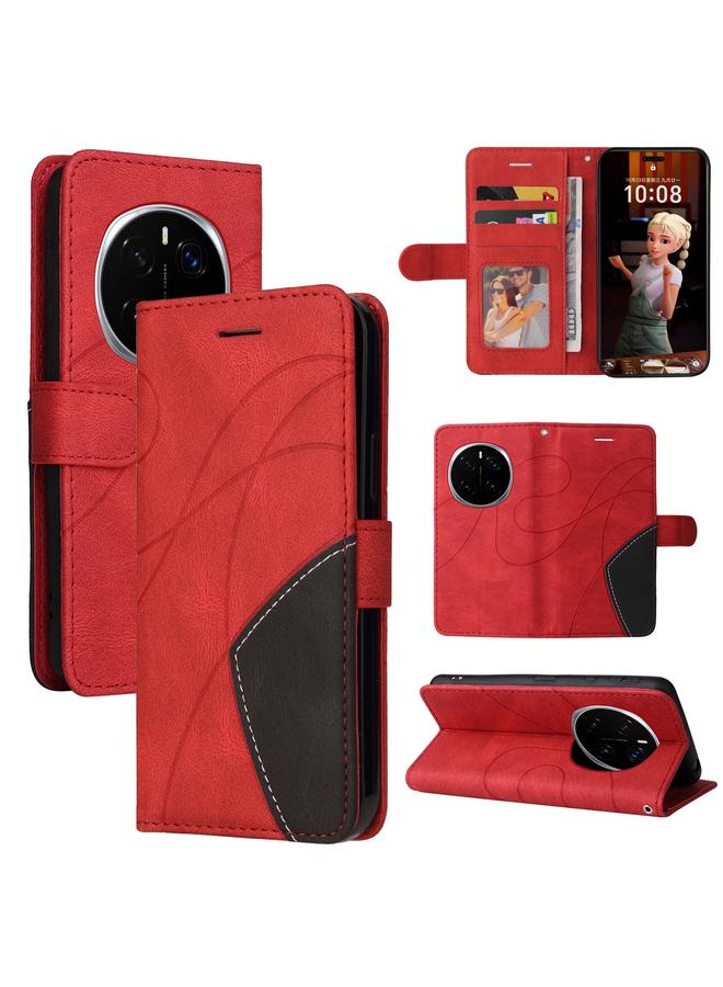erorex For Honor Magic7 Pro Dual-color Splicing Flip Leather Phone Case(Red)