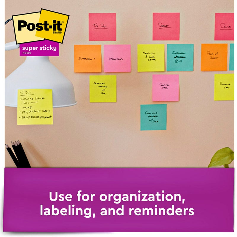 Post-it Super Sticky Notes, Assorted Bright Colors, 3x3 in, 15 Pads/Pack, 45 Sheets/Pad, 2X The Sticking Power, Recyclable, Multi-Color - Image 5