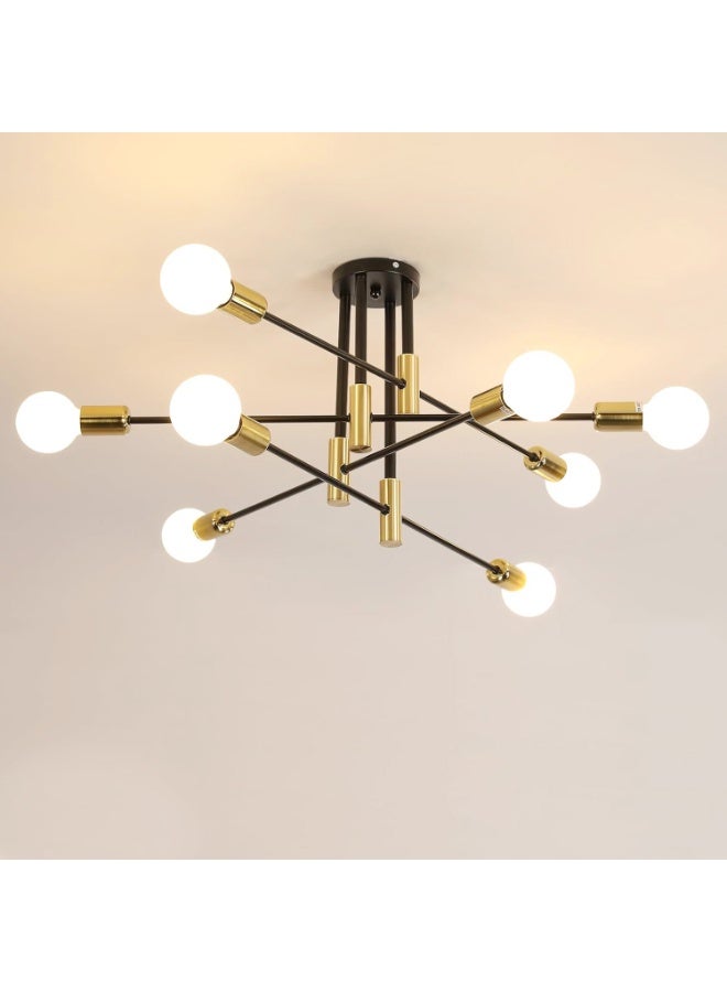 Industrial Ceiling Lamps, 8-Light Ceiling Lamp Salon E27 for Dining Room, Bedroom, Living Room Kitchen, Black and Gold (No Bulb) - Image 1