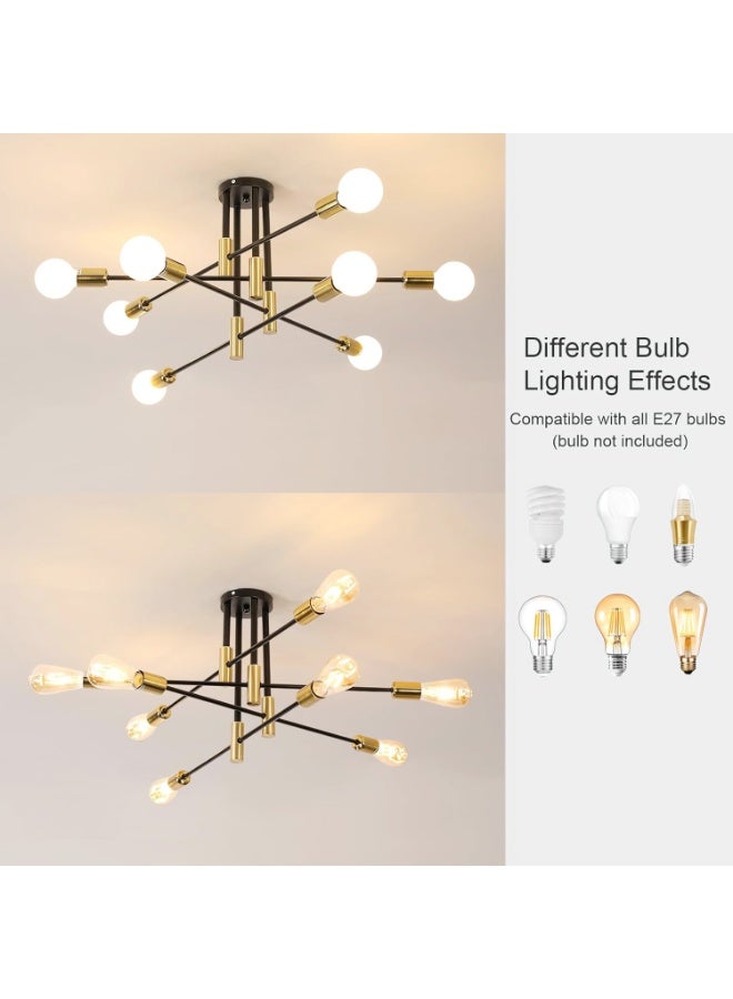 Industrial Ceiling Lamps, 8-Light Ceiling Lamp Salon E27 for Dining Room, Bedroom, Living Room Kitchen, Black and Gold (No Bulb) - Image 3