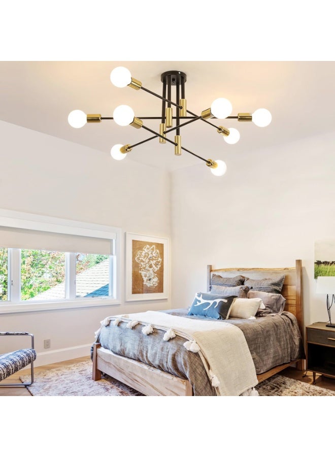 Industrial Ceiling Lamps, 8-Light Ceiling Lamp Salon E27 for Dining Room, Bedroom, Living Room Kitchen, Black and Gold (No Bulb) - Image 4