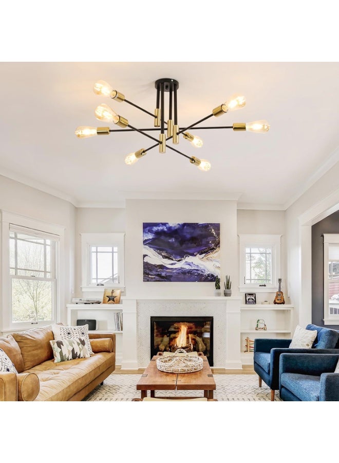 Industrial Ceiling Lamps, 8-Light Ceiling Lamp Salon E27 for Dining Room, Bedroom, Living Room Kitchen, Black and Gold (No Bulb) - Image 5