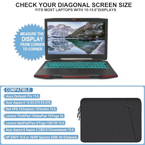 Naukay Laptop Case 15.6 inch, Shockproof Protective Computer Sleeve Cover with Accessories Pocket, Water Resistant Traveling Carrying Laptop Bag Compatible for MacBook Dell HP Acer Asus Lenovo, Black - Image 4