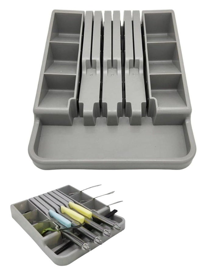 منظم أدراج مرن لأدوات المطبخ - صينية تخزين لأدوات المائدة من ملاعق وشوك وسكاكين وأدوات طهي - فاصل متعدد الوظائف للمطابخ الصغيرة والمركبات الترفيهية والشقق - Image 1