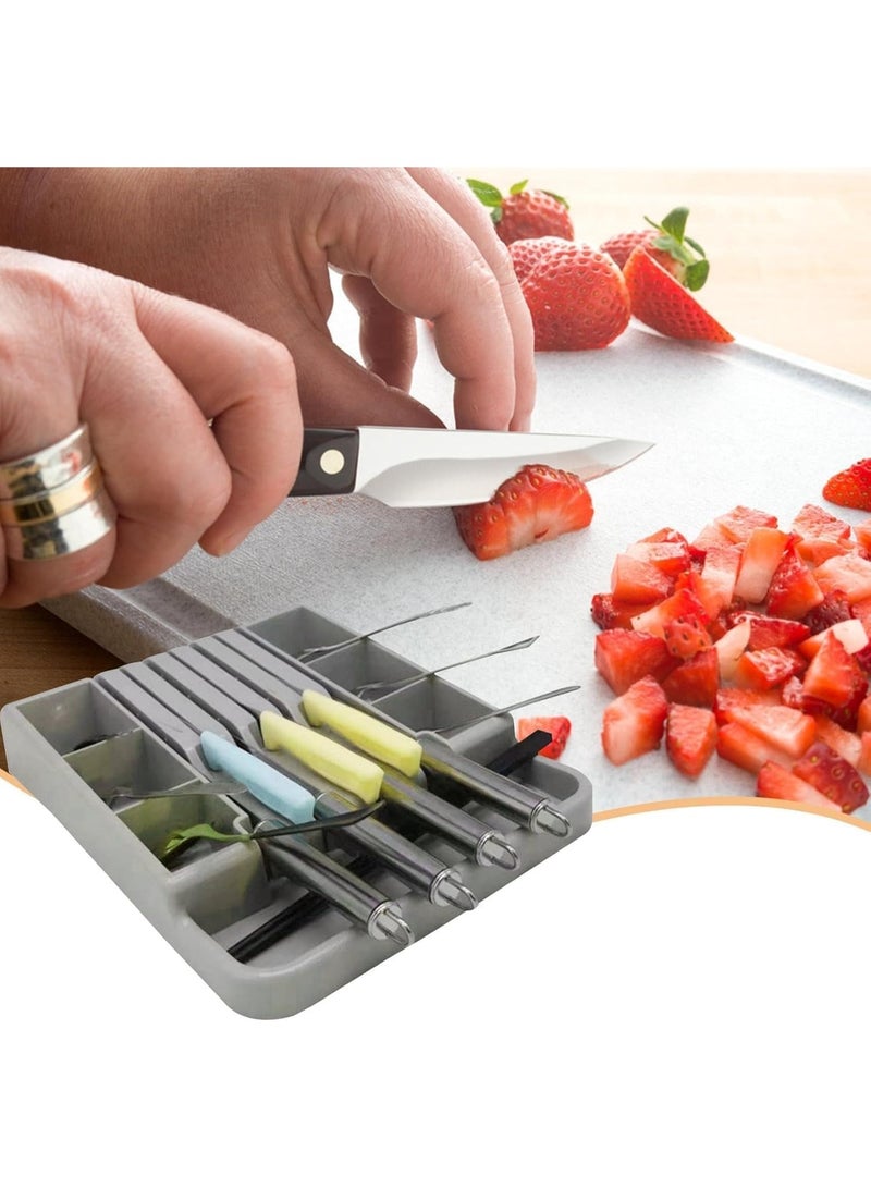 منظم أدراج مرن لأدوات المطبخ - صينية تخزين لأدوات المائدة من ملاعق وشوك وسكاكين وأدوات طهي - فاصل متعدد الوظائف للمطابخ الصغيرة والمركبات الترفيهية والشقق - Image 3