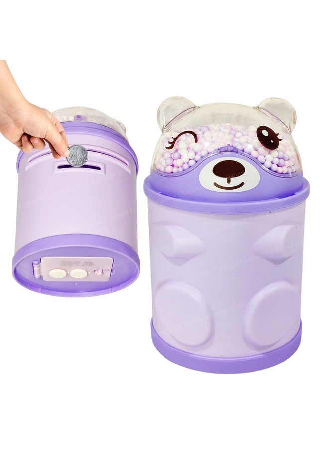 فنبلاست حصالة نقود من فن بلاست - صندوق نقود على شكل دب للأطفال، حصالة نقود للأطفال، صندوق نقود للأطفال، صندوق نقود بقفل كلمة مرور، هدايا للبنات، أفضل هدايا الإرجاع للأطفال (بنفسجي) - Image 1