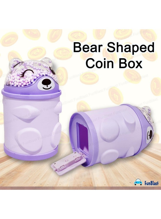 فنبلاست حصالة نقود من فن بلاست - صندوق نقود على شكل دب للأطفال، حصالة نقود للأطفال، صندوق نقود للأطفال، صندوق نقود بقفل كلمة مرور، هدايا للبنات، أفضل هدايا الإرجاع للأطفال (بنفسجي) - Image 4