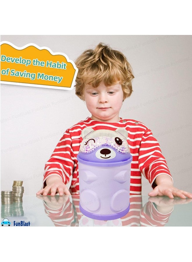 فنبلاست حصالة نقود من فن بلاست - صندوق نقود على شكل دب للأطفال، حصالة نقود للأطفال، صندوق نقود للأطفال، صندوق نقود بقفل كلمة مرور، هدايا للبنات، أفضل هدايا الإرجاع للأطفال (بنفسجي) - Image 3