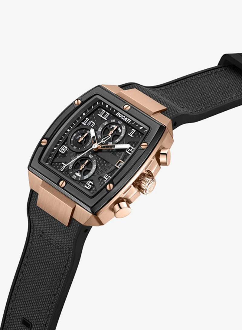 Ducati Traverse Black Dial, Silicone-Nylon Strap, Chronograph Watch for Men, 42mm