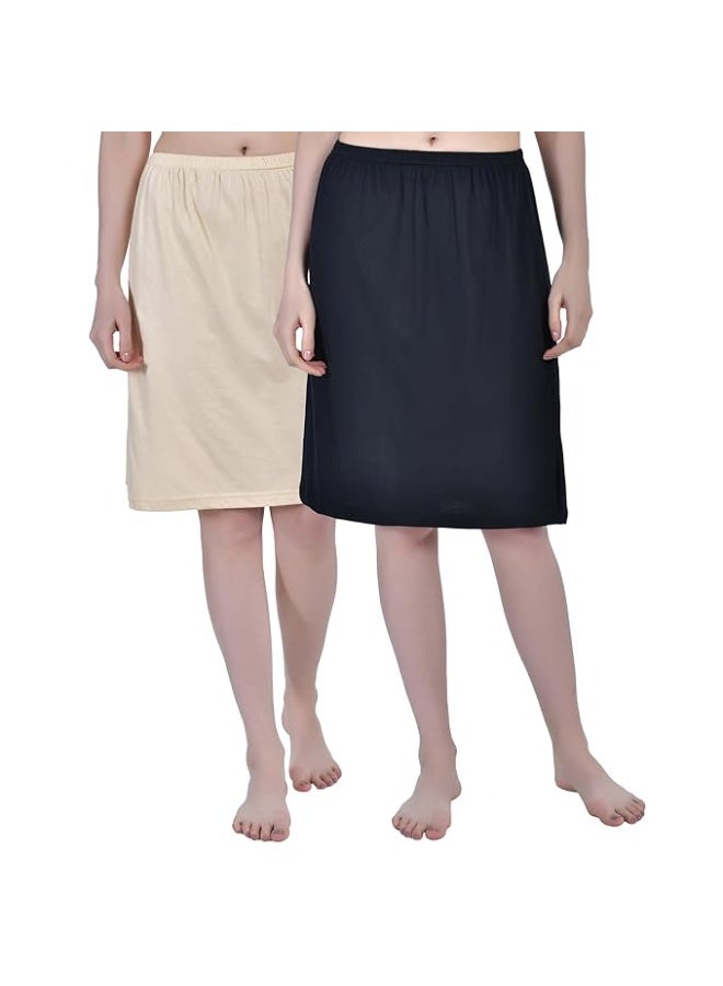 Aimly Women's Cotton Knee Length Skirt - Black & Beige (Pack of 2) - Image 1