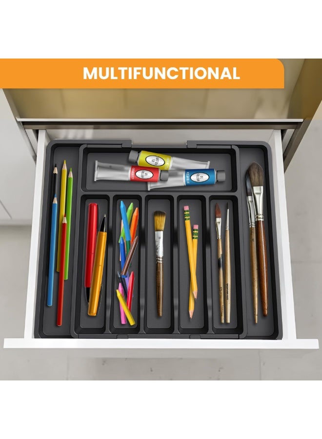 ZERIFAM منظم أدراج أدوات المائدة، منظم أدراج أدوات المائدة القابل للتعديل القابل للتوسيع، تخزين أدوات المائدة البلاستيكية لأدراج المطبخ للملاعق والشوك والسكاكين - Image 1