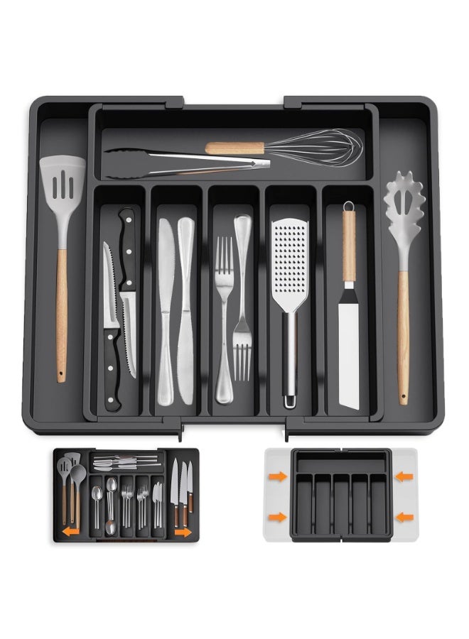 ZERIFAM منظم أدراج أدوات المائدة، منظم أدراج أدوات المائدة القابل للتعديل القابل للتوسيع، تخزين أدوات المائدة البلاستيكية لأدراج المطبخ للملاعق والشوك والسكاكين - Image 2