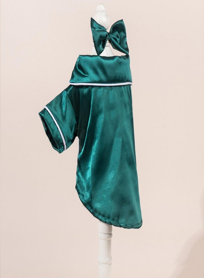 Layheld Cat Puppy Costume Elegant Satin Pajamas with Bow Headband 2PCs Set Pet Sleepwear Cute Pet Outfit Cosplay Partywear Photoshoots (Green Set,Small) - Image 5